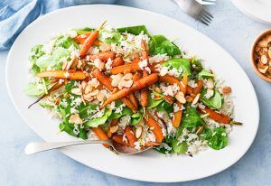 Roasted carrot and spinach pilaf with fragrant spices